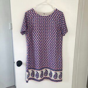 J. Crew Blue Pink Paisley Short Sleeve Shift Dress